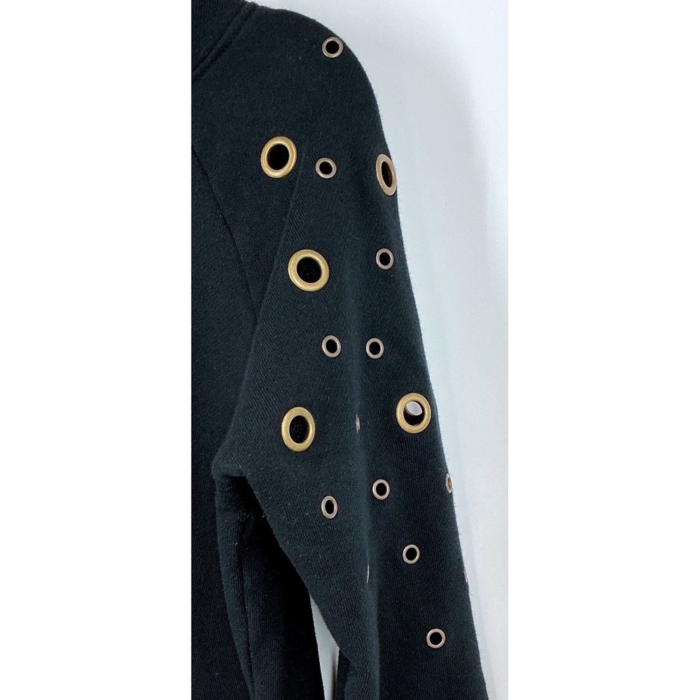 VENUS Black Crewneck Pullover Sweatshirt M Zip Shoulder Grommet Sleeve Alt Edgy - Picture 6 of 10